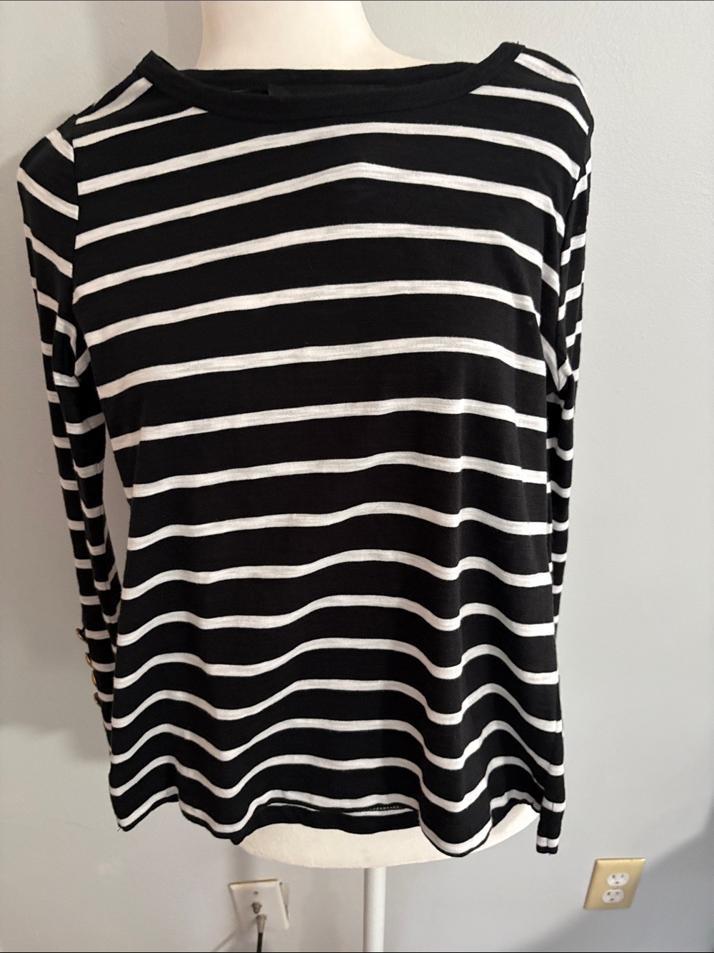 White House Black Market Black and White Stripe Long-Sleeve Tee